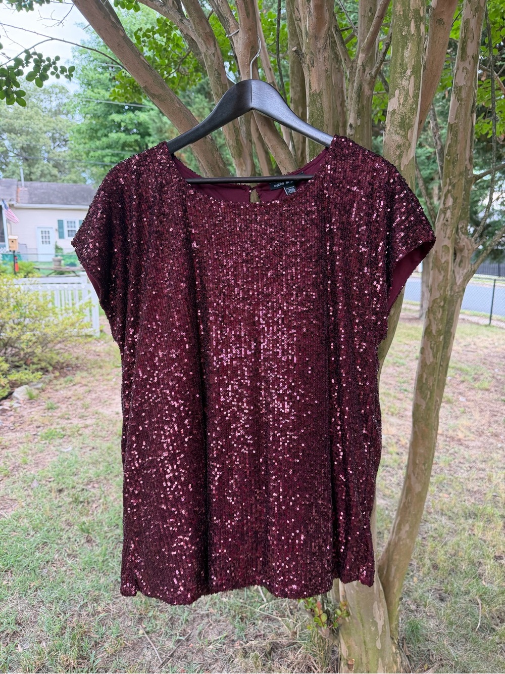 Cable & Gauge Sequin Top Burgundy Women’s Size XL